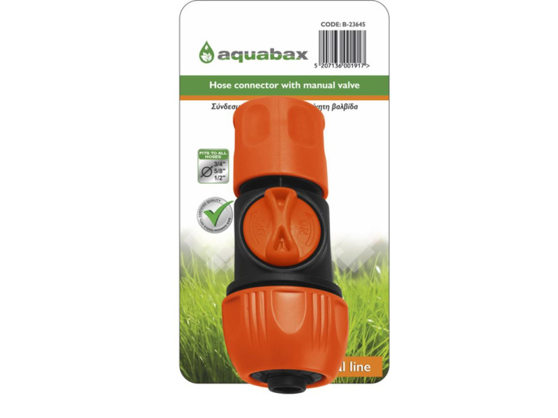 AQUABAX PLASTIC CONNECTOR WITH VALVE 1/2" - 5/8" - 3/4" (B-23645)