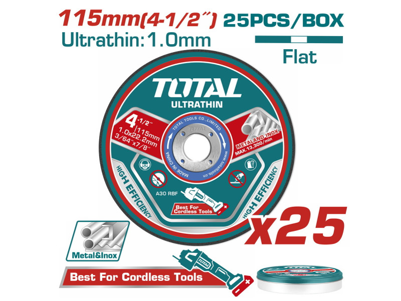 TOTAL Ultra-thin metal cutting disc set 115 X 1mm 25pcs (TAC11011525)