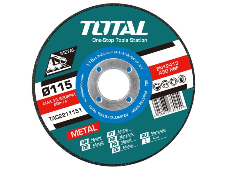TOTAL INOX - METAL CUTTING DICS 115 X 1.2mm ON METAL BOX (TAC2211155)