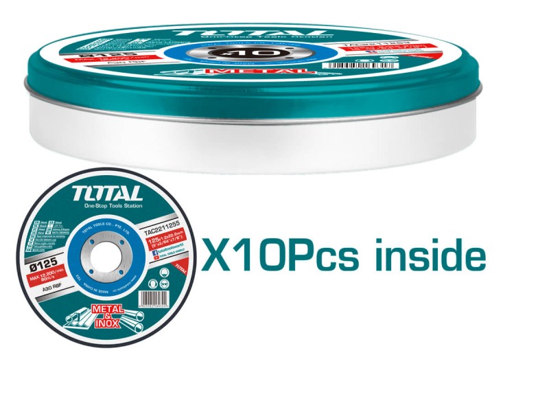 TOTAL ABRASIVE INOX - METAL CUTTING DISC 125 X 1.2mm ON METAL BOX (TAC2211255)