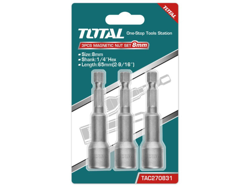 TOTAL 3 Pcs magnetic nut set 8mm (TAC270831)