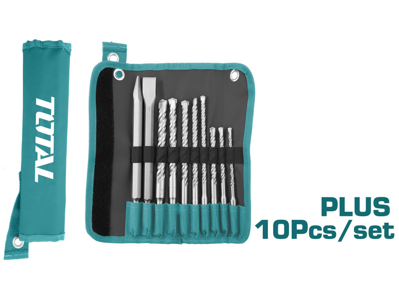 TOTAL 10PCS HAMMER DRILL BITS AND CHISELS SET (TACSD19101)