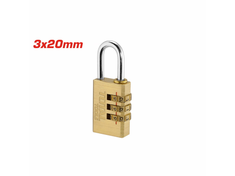 TOTAL 3 Digit brass combination padlock 20mm (TBCK37203)