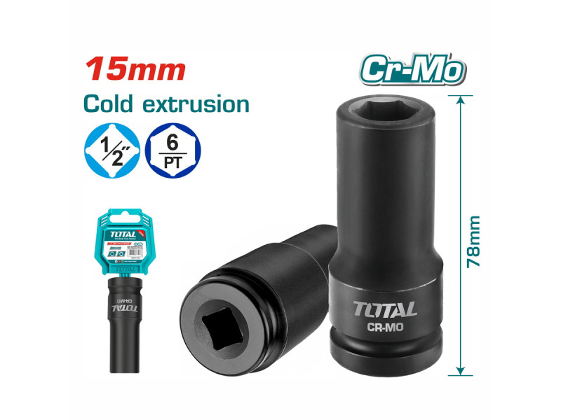 TOTAL 1/2" Deep impact socket 1/2" - 15mm (THDIS12151L)