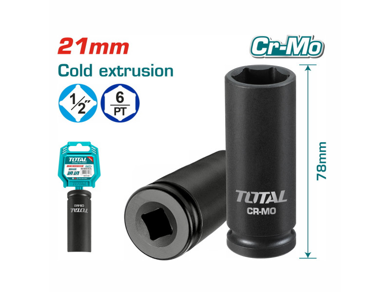 TOTAL 1/2" Deep impact socket 21mm (THDIS12211L)