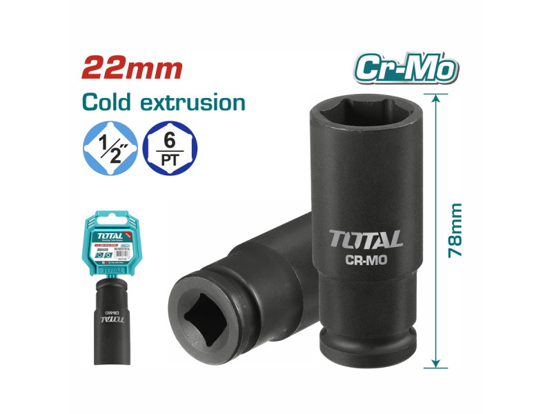 TOTAL 1/2" Deep impact socket 1/2" - 22mm (THDIS12221L)