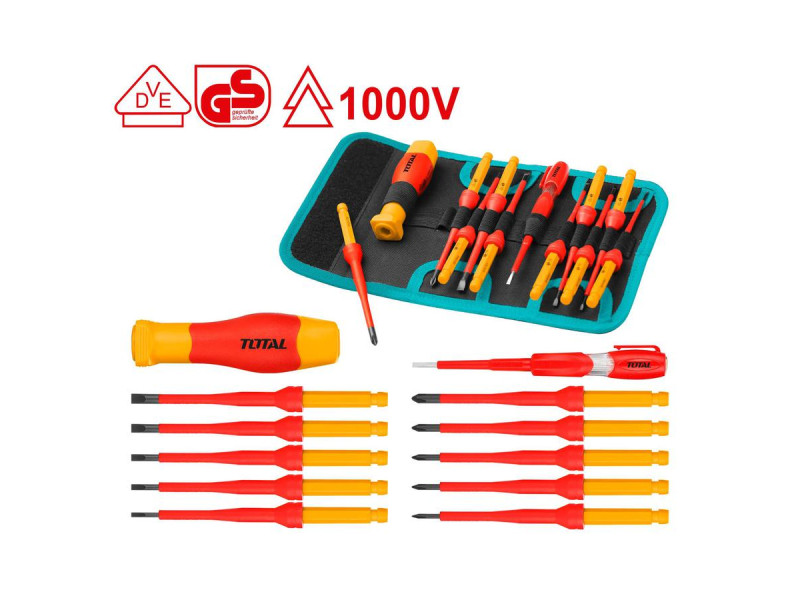 TOTAL 12 Pcs Interchangeable Insulated Screwdriver Set (THKISD1201)