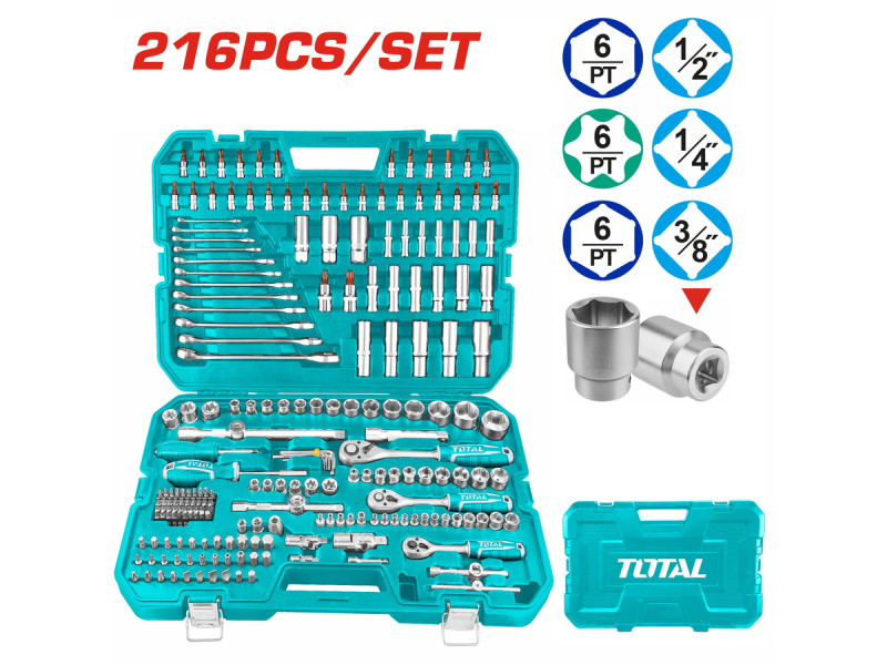 TOTAL 216 Pcs combination tools set (THKTHP22166)