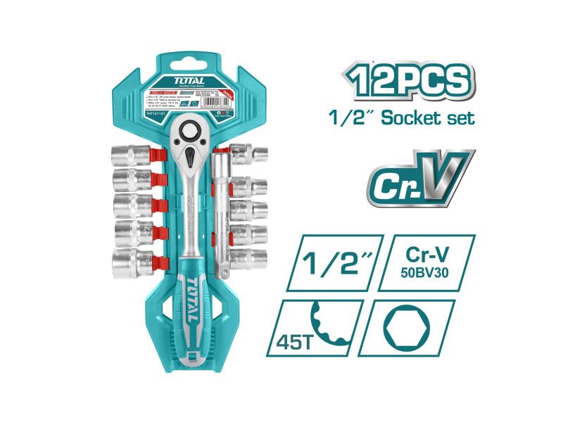 TOTAL 12PCS 1/2" SOCKET SET (THT141121)