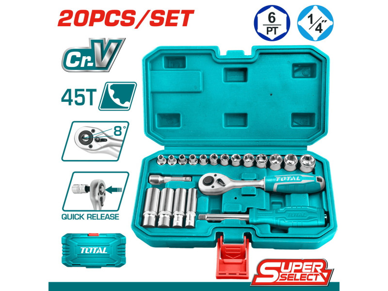 TOTAL 20 Pcs 1/4" socket set (THT141201)