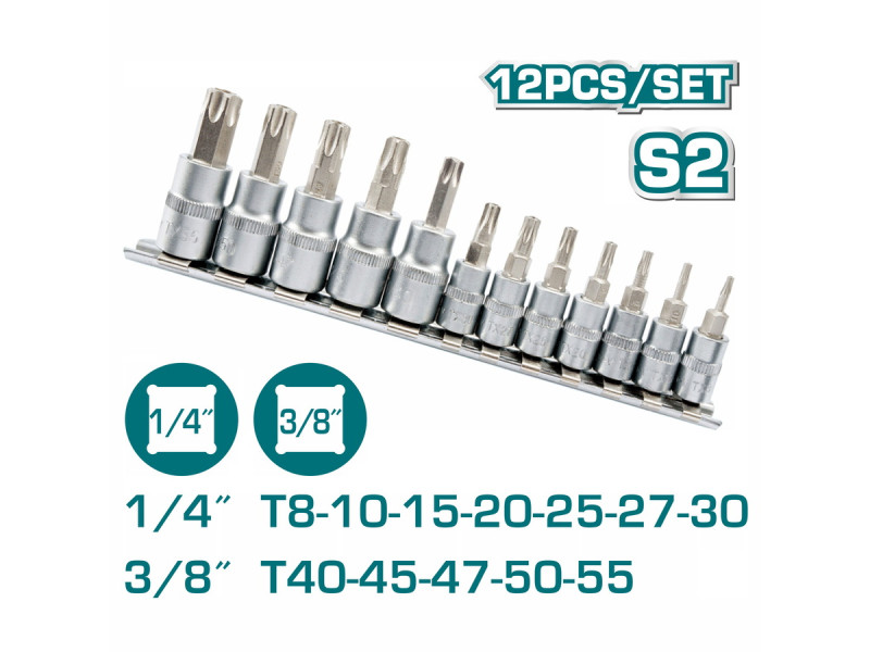 TOTAL 12 Pcs torx bit socket set (THT1438121)