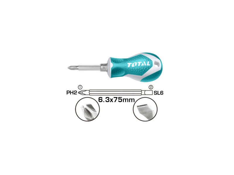 TOTAL 2 IN 1 SCREWDRIVER SET PH2 + SL6.3 X 75 (THT250216)