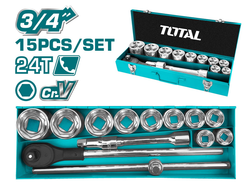 TOTAL 15PCS 3/4" SOCKET SET (THT341151)