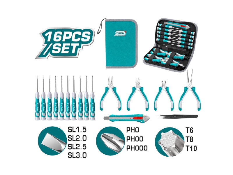 TOTAL 16 Pcs Precision Tools set (TKTTSK0162)