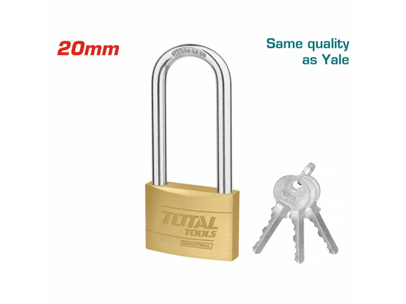 TOTAL Heavy duty long shackle brass padlock 20mm (TLK32202L)