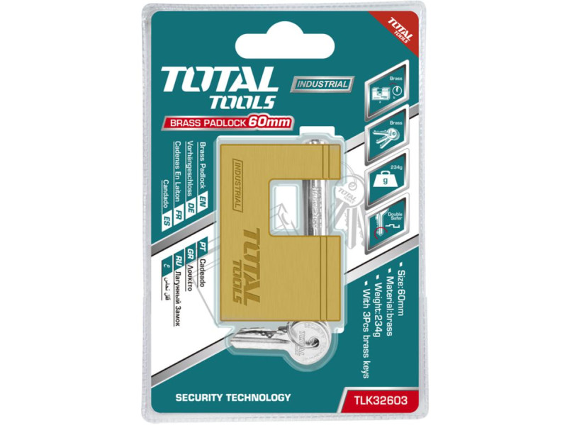 TOTAL BRASS BLOCK PADLOCK 60mm (TLK32603)