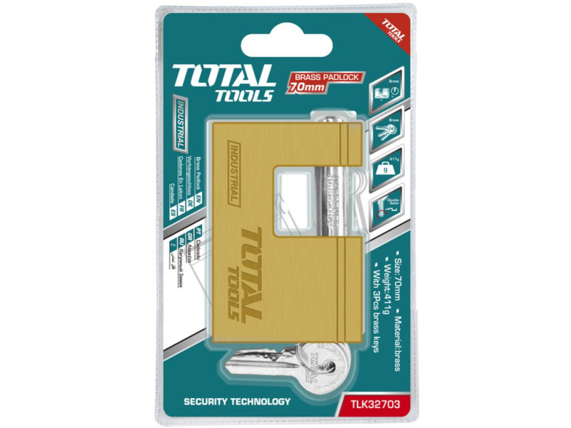 TOTAL BRASS BLOCK PADLOCK 70mm (TLK32703)