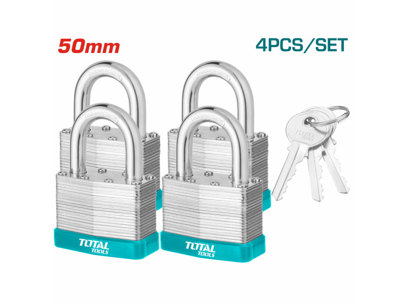 TOTAL 4Pcs key-alike laminated padlock set 50mm (TLPK365004)