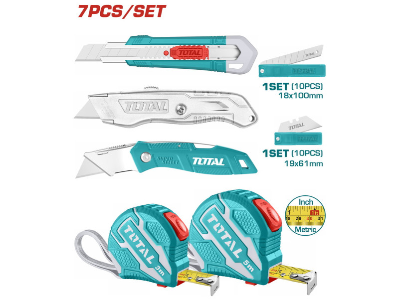 TOTAL Measuring tape and utility knife set (TOS23034)