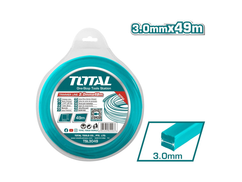TOTAL TRIMMER LINE SQUARE 3mm - 49m (TSL3049)