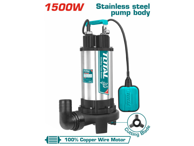 TOTAL INOX SEWAGE WATER SUBMERSIBLE PUMP WITH CUTTING BLADE 1.500W (TWP7150026)